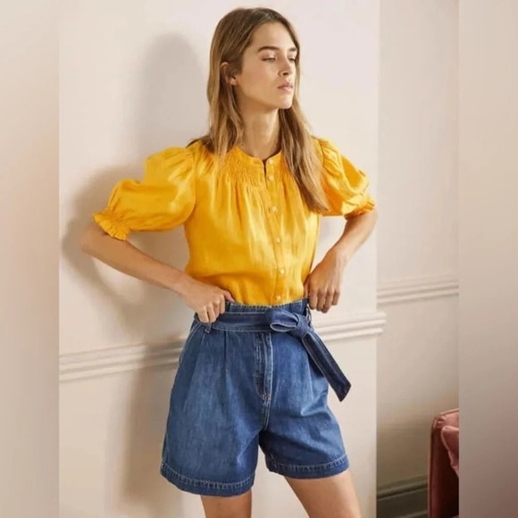 NWT Boden Paperbag High Waisted Mid Vintage Denim Jean Shorts Size 10